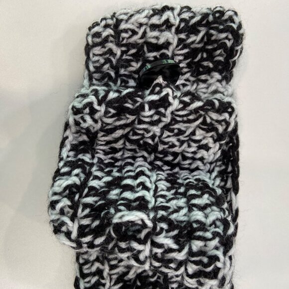 Black & White Handcrafted Wool Blend Buttoned Collar/Headband For Women - Picture 5 of 7